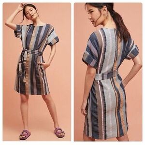 ANTHROPOLOGIE 34° N  118° W, AUSTEN STRIPED TUNIC DRESS WITH BELT WITH POCKETS